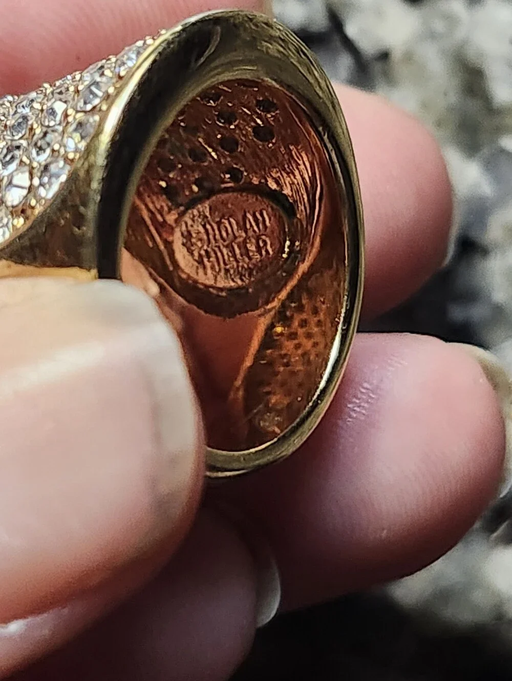 Nolan Miller Gold Tone Pavé Crystal Shield Ring Size 7